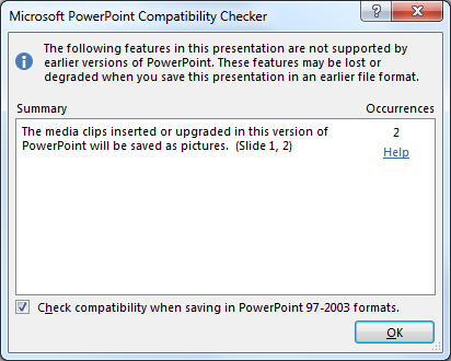 PowerPoint 2013 Compatibility Check