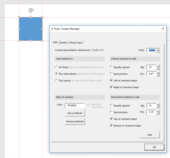 G-Tools - Guides Manager with shape on slide