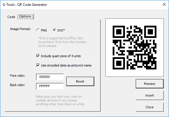 G-Tools - QR Code Options