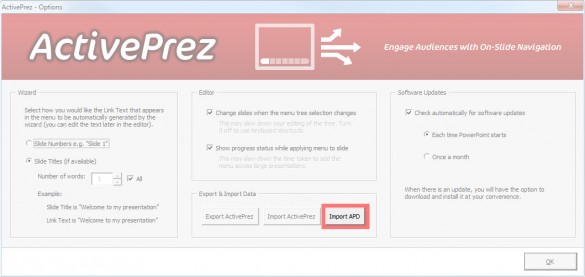 ActivePrez for PowerPoint - Options Import APD
