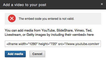 LinkedIn post - Add Video embed error