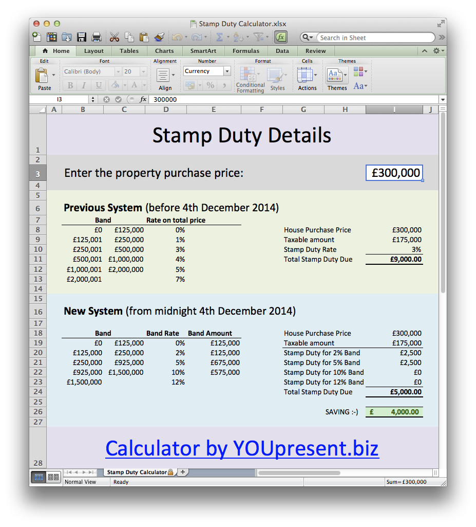 Stamp Duty Calculator in Excel