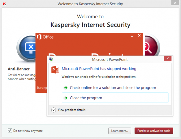 PowerPoint 2013 crash after installing Kaspersky Internet Security