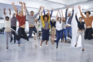 Microsoft Office workers jumping