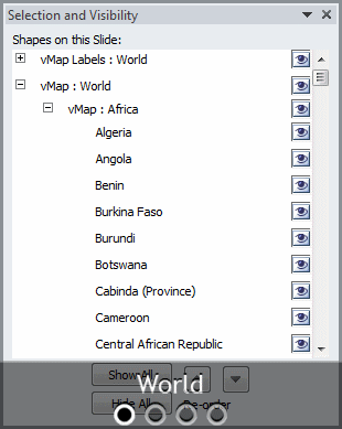 vMaps for PowerPoint - named maps in Selection Pane