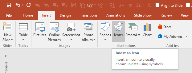 PowerPoint Graphic Icons in ribbon