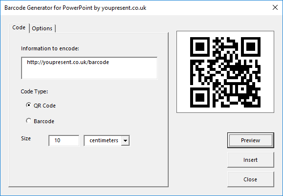 Barcode Generator for PowerPoint - main window