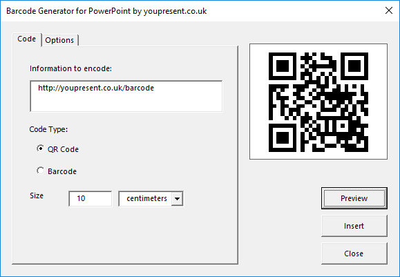 Barcode and Code generator for PowerPoint YOUpresent