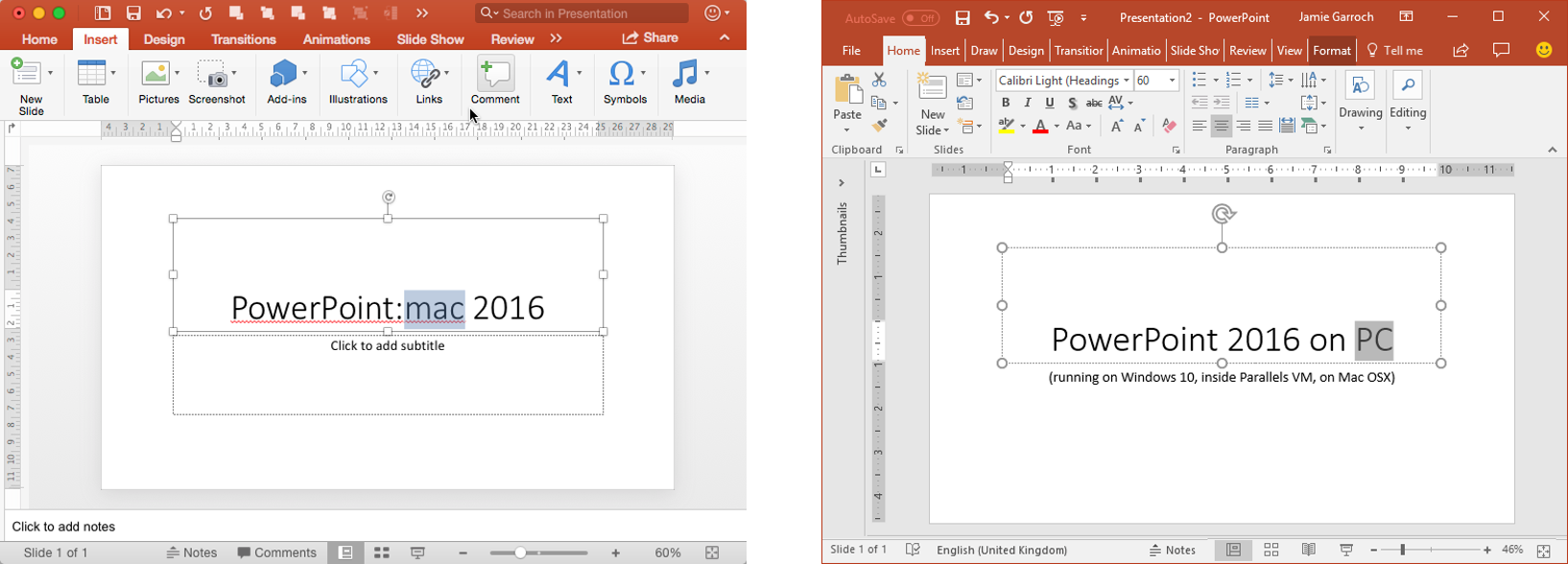 PowerPoint 2016 Mac versus PC