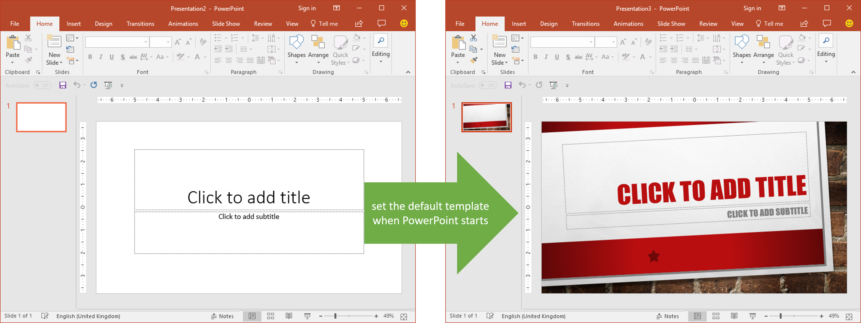 PowerPoint 2016 set the default template