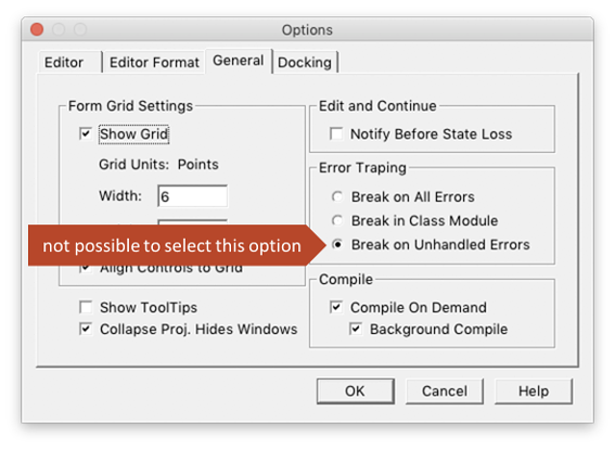 PowerPoint Mac 2016 VBA Options annotated