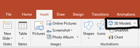 3D Models in PowerPoint ribbon