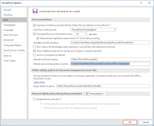 PowerPoint 2016 PC - Options - Save
