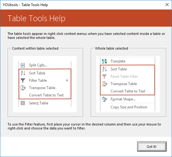 YOUtools Table Tools Help